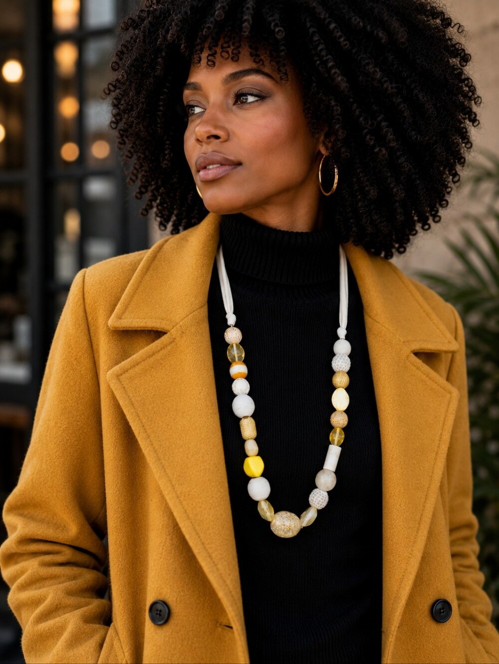 Chico's Yellow Beaded Statement Necklace